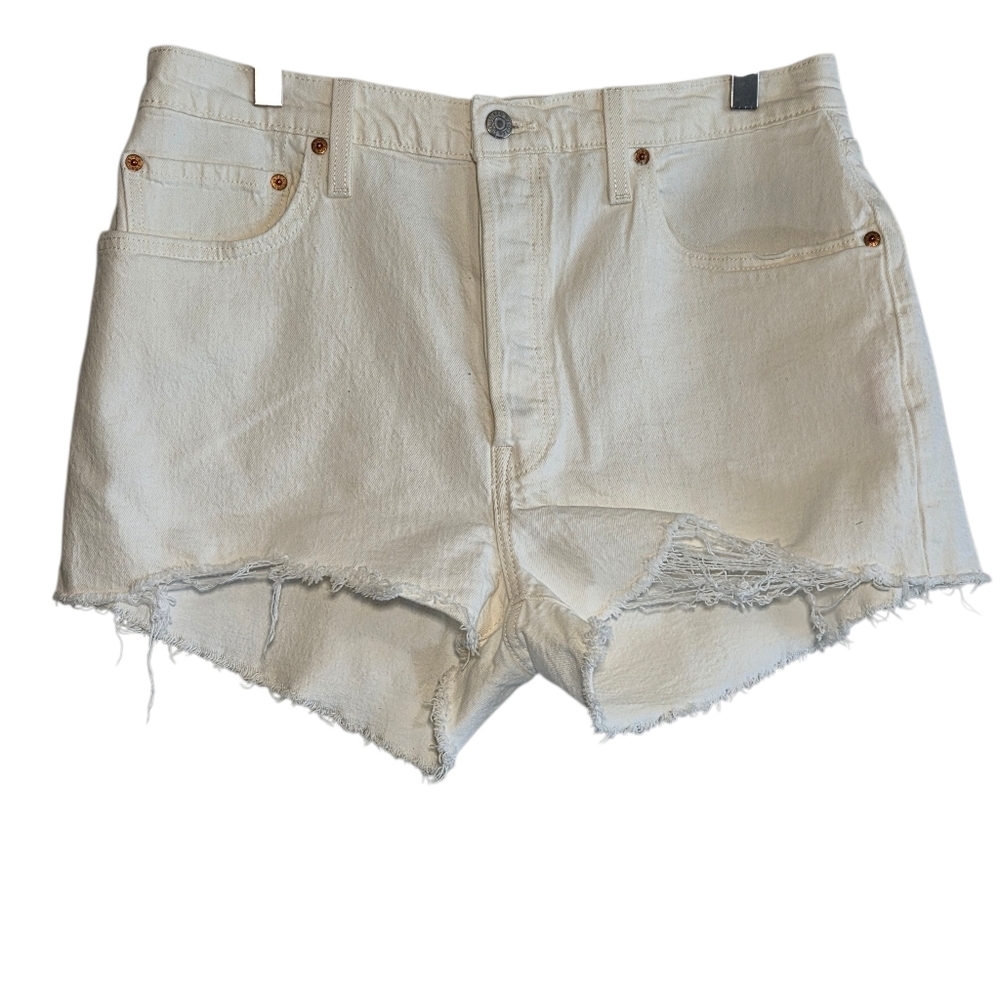 Levi's Women's White 501 Denim Frayed Hem Shorts Sz 33 Beachy High Rise